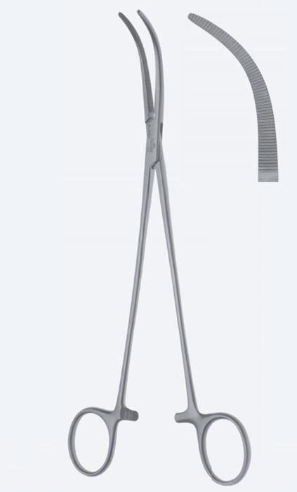 Зажими дисекційні та лігатурні, Overholt-Geissendoerfer, фіг. 2, вигнуті, зубчасті щелепи, довжина 220 мм. Бренд - Asanus Medizintechnik Gmb, Німеччина